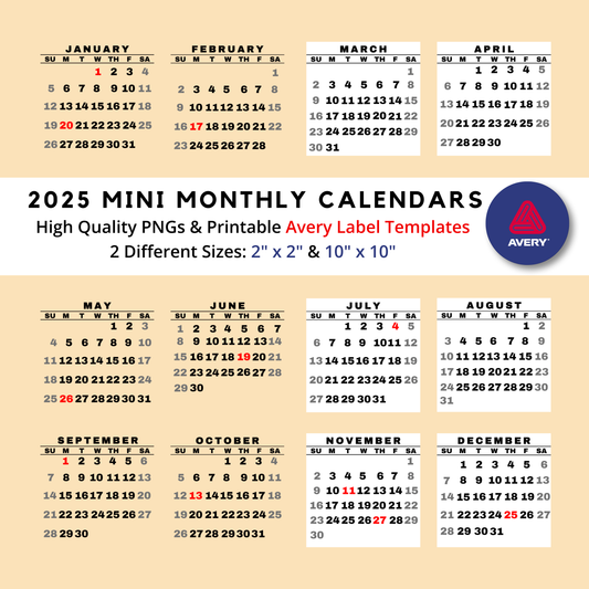 2025 Mini Desk Calendar, Printable Calendar Stickers, Instant Download, PDF & PNG