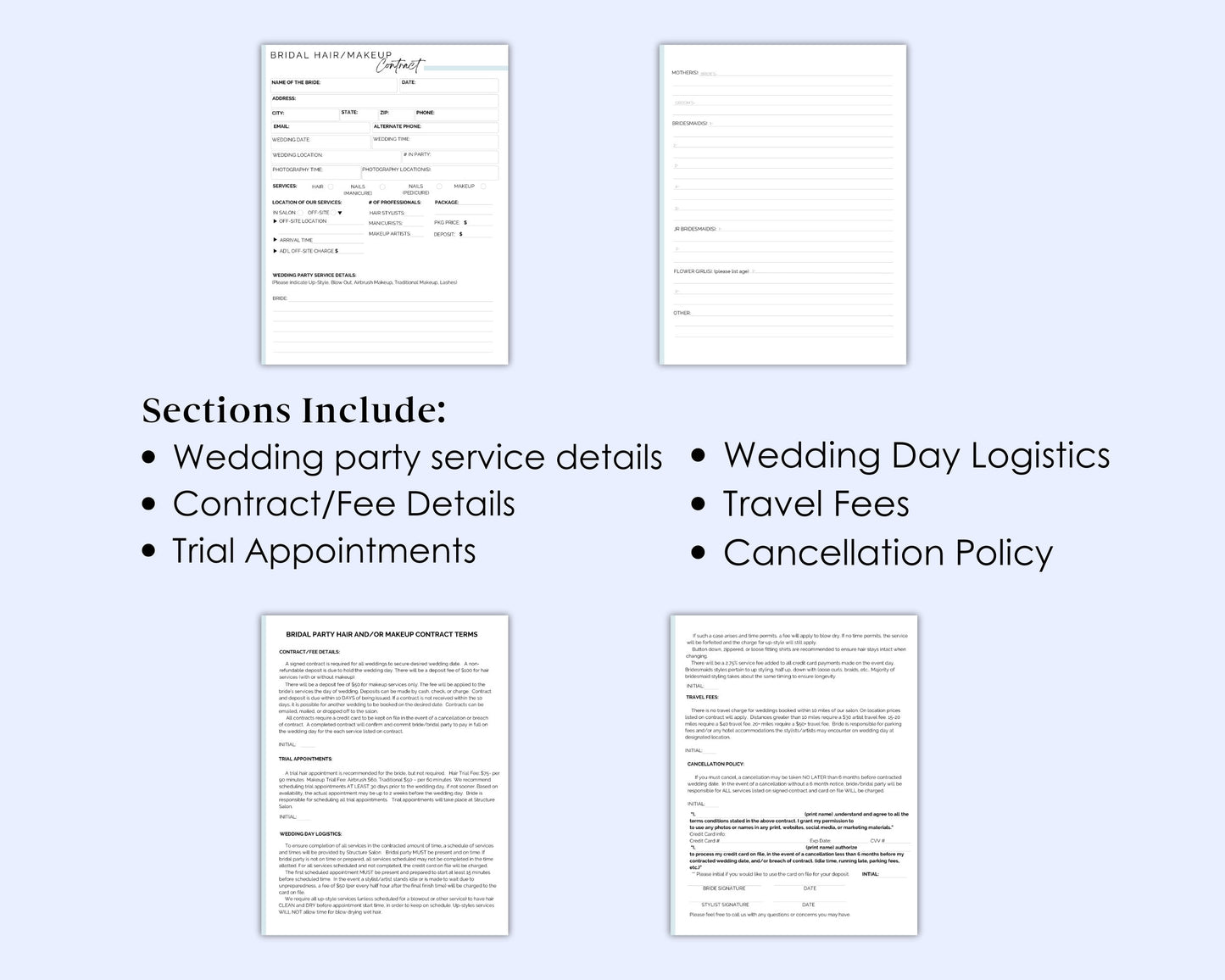Bridal Hair and Makeup Contract Template, Printable and Fully Editable in Canva, Wedding Hair/Makeup Contract