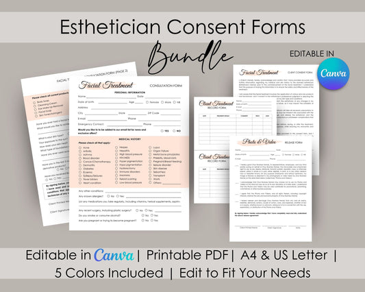 Esthetician Client Consent Form Bundle, Canva Template
