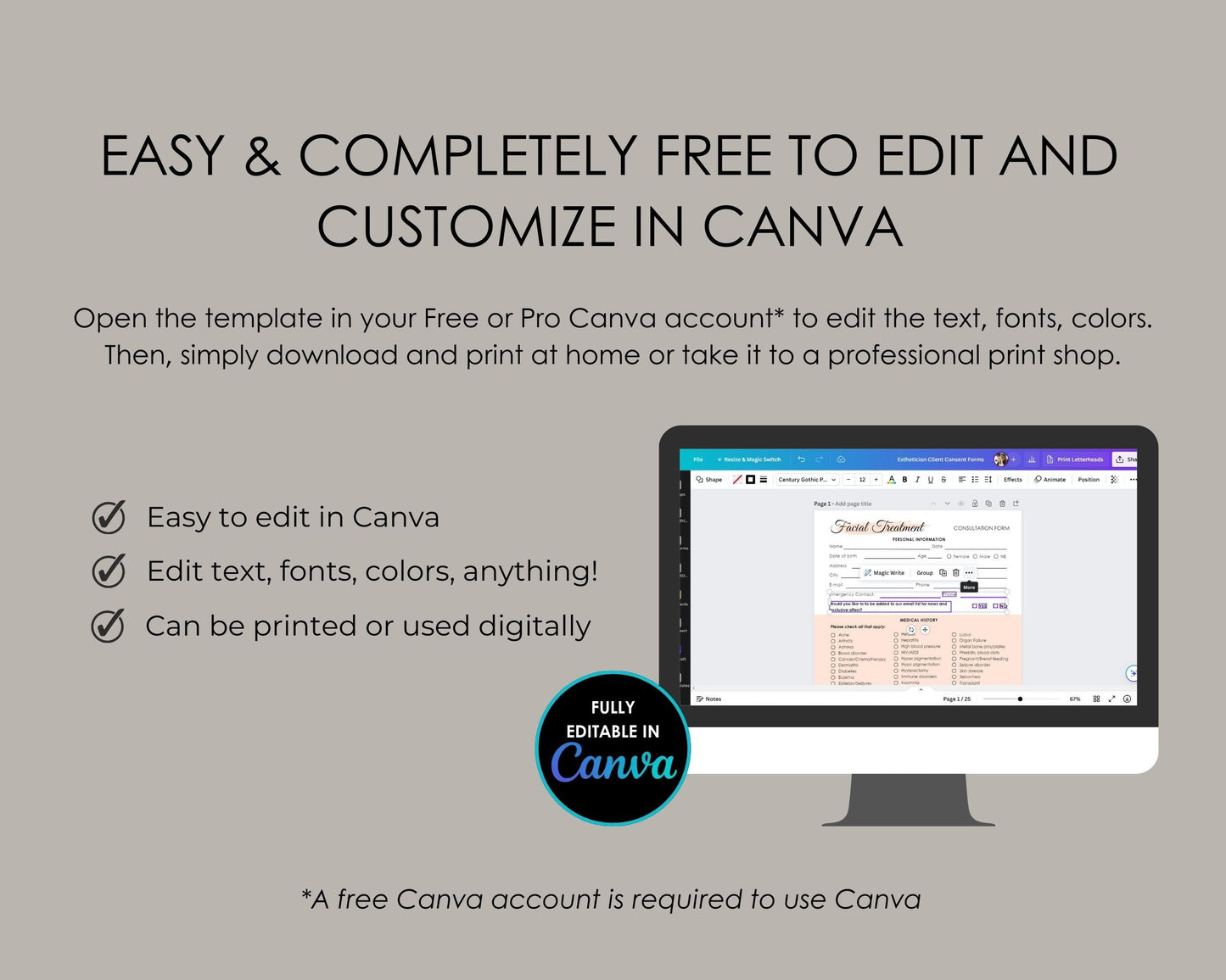 Esthetician Client Consent Form Bundle, Canva Template