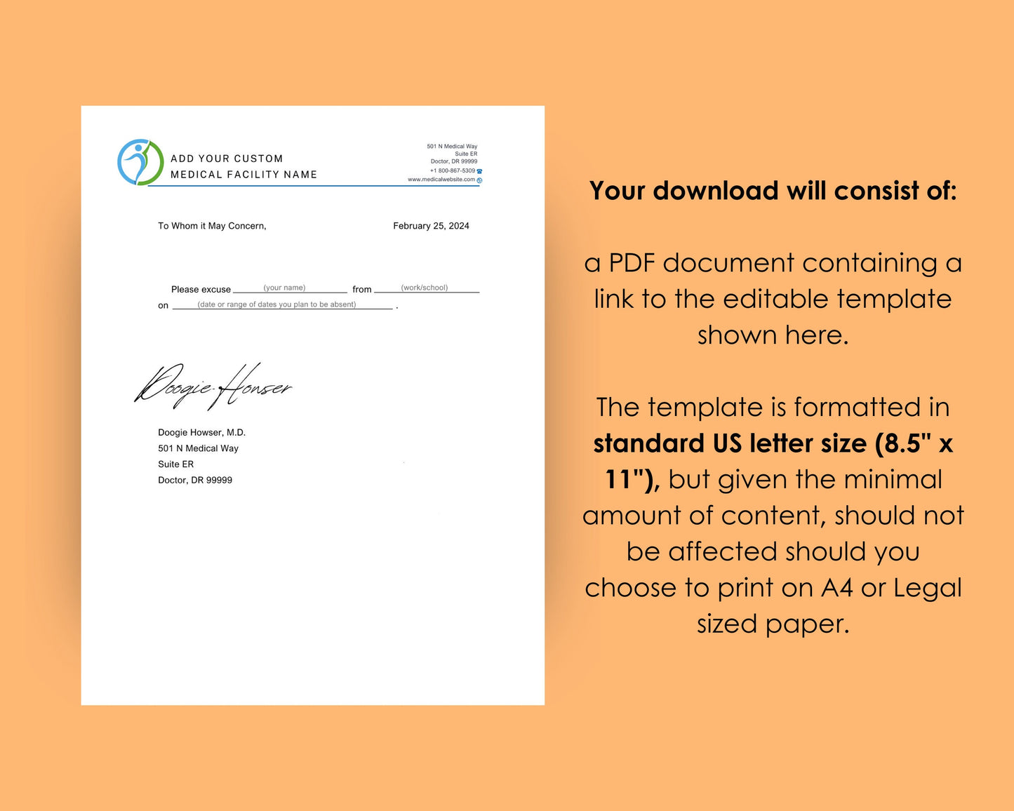 Editable Doctor's Excuse Template, Medical Excuse Note, Drs Note to Return to School or Work