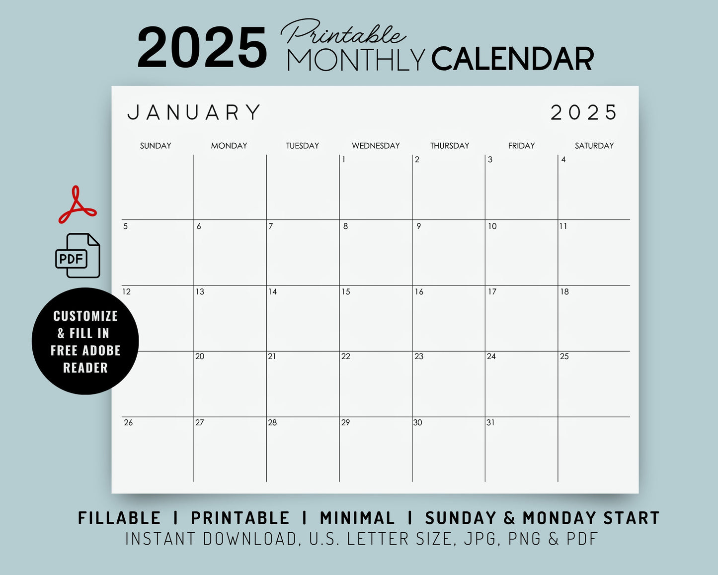 2025 Editable Monthly Desk Calendar