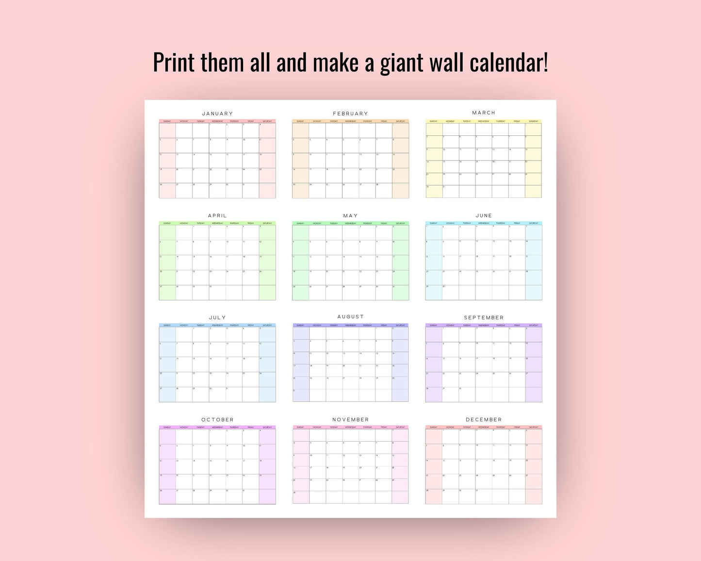 2025 Editable Monthly Calendar, Colorful