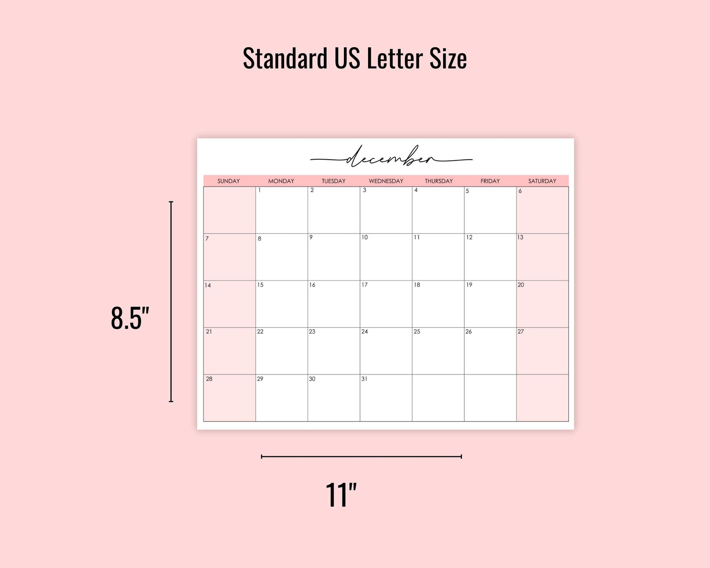 2025 Editable Monthly Calendar w/ Script Font, Colorful