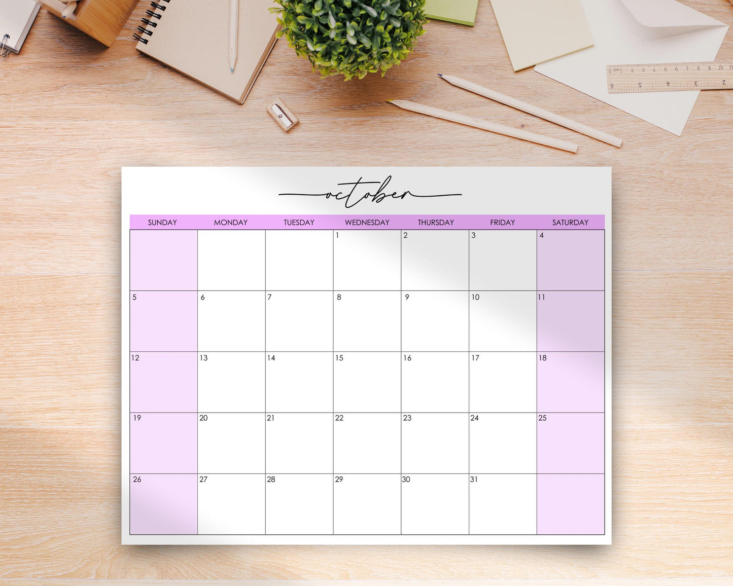 2025 Editable Monthly Calendar w/ Script Font, Colorful