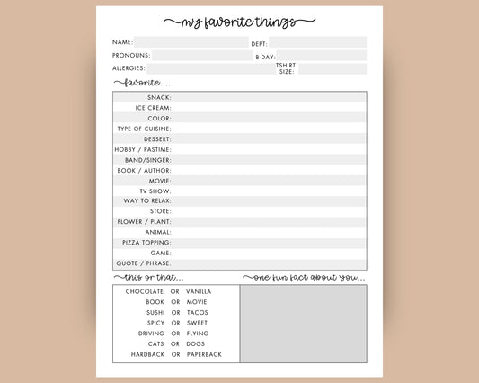 Team Building: Getting to Know You Questionnaire, Printable Download