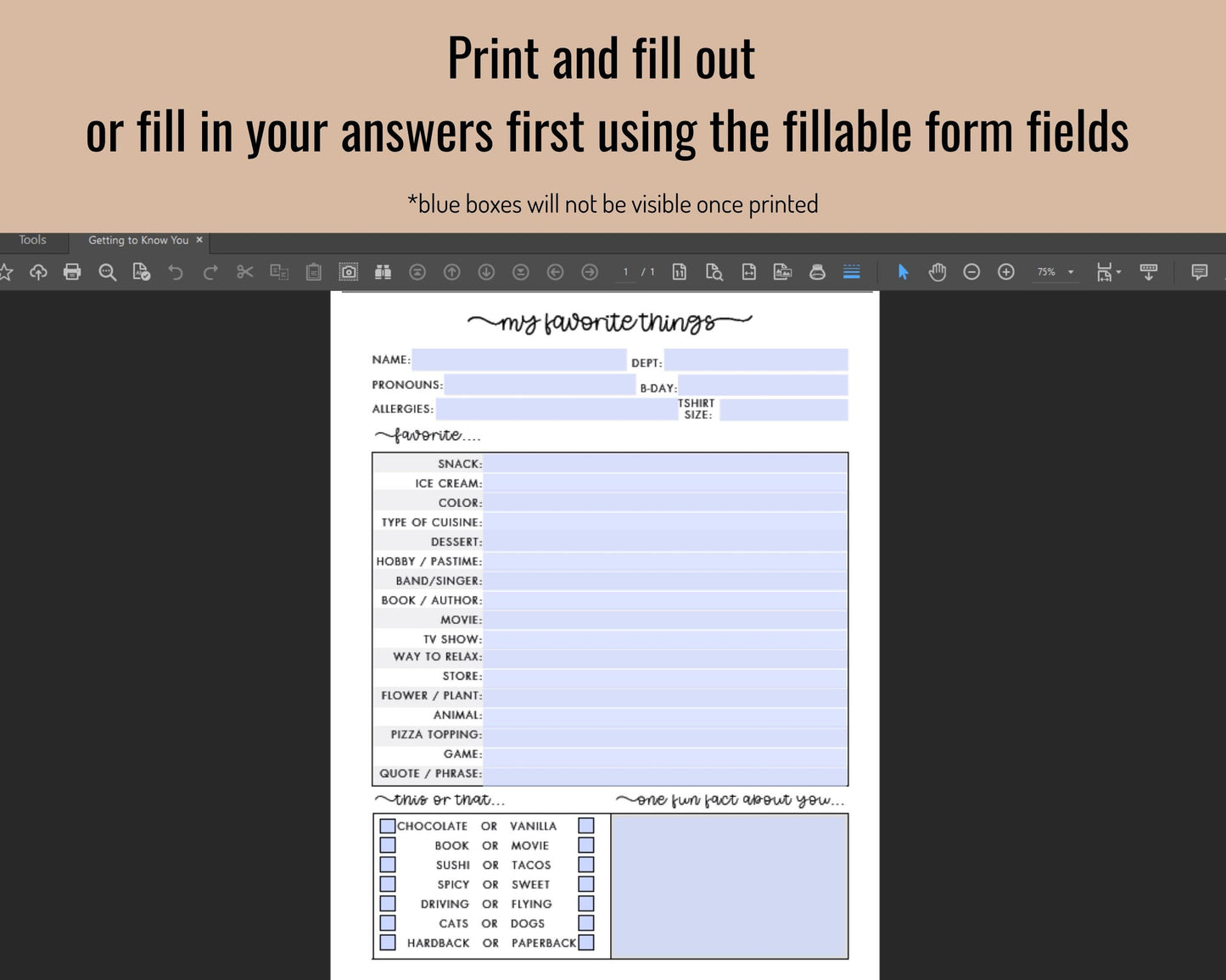 Team Building: Getting to Know You Questionnaire, Printable Download