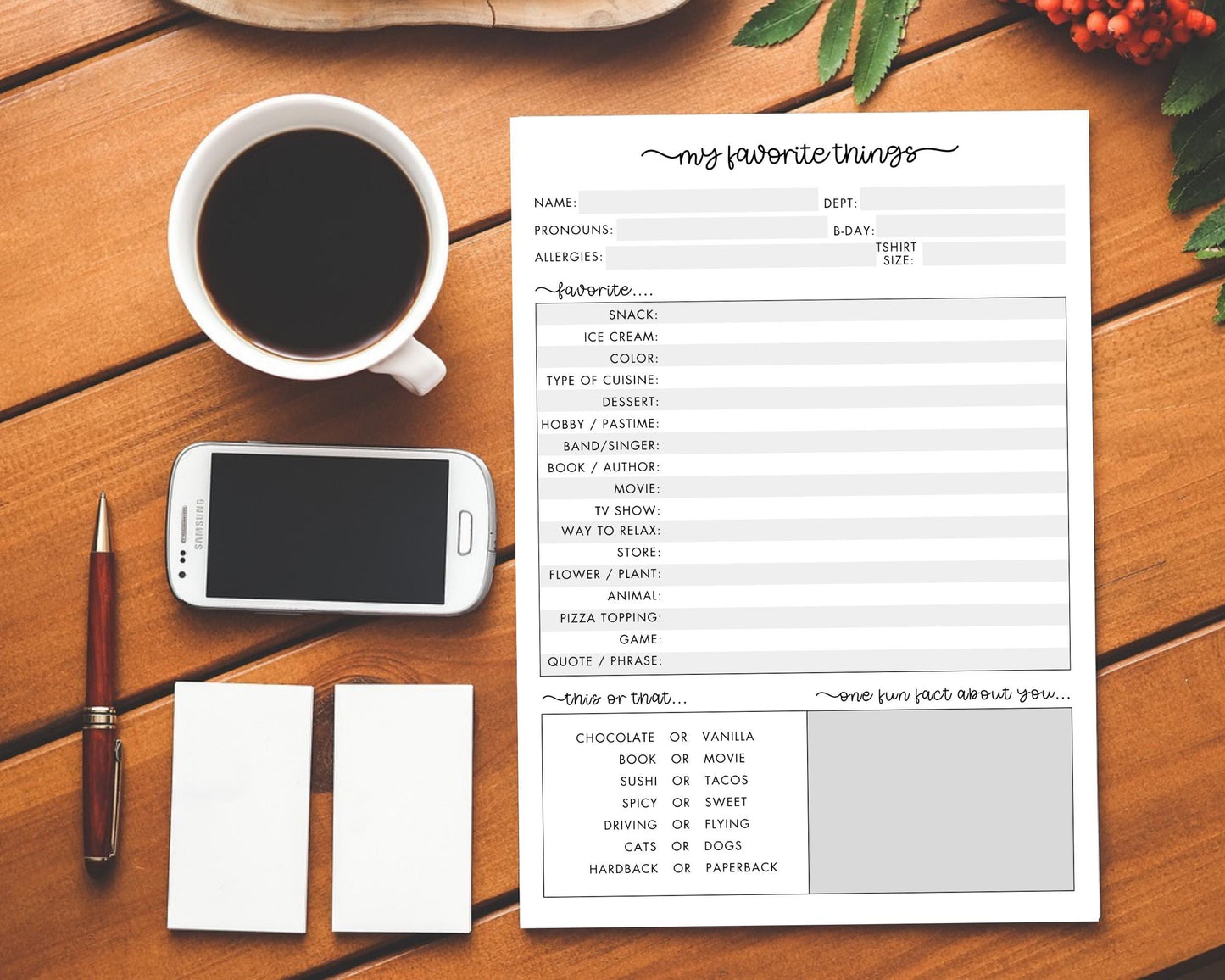 Team Building: Getting to Know You Questionnaire, Printable Download