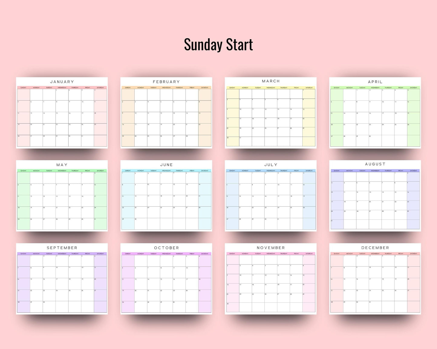 2025 Editable Monthly Calendar, Colorful