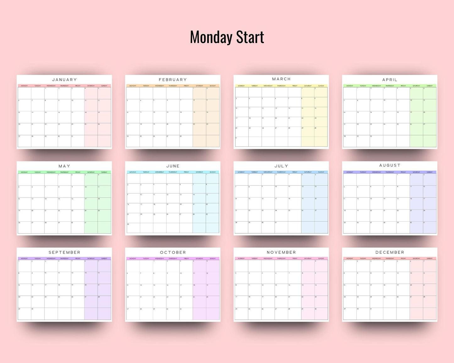 2025 Editable Monthly Calendar, Colorful