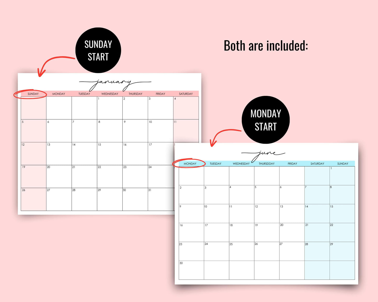 2025 Editable Monthly Calendar w/ Script Font, Colorful