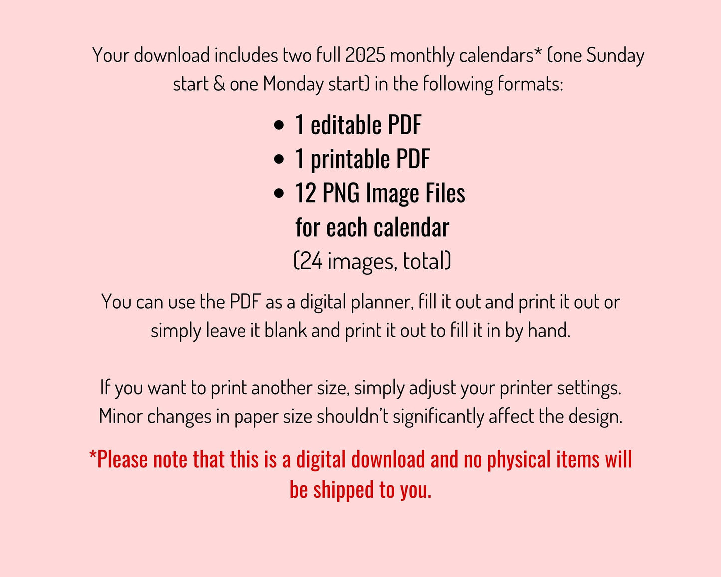 2025 Editable Monthly Calendar w/ Script Font, Colorful