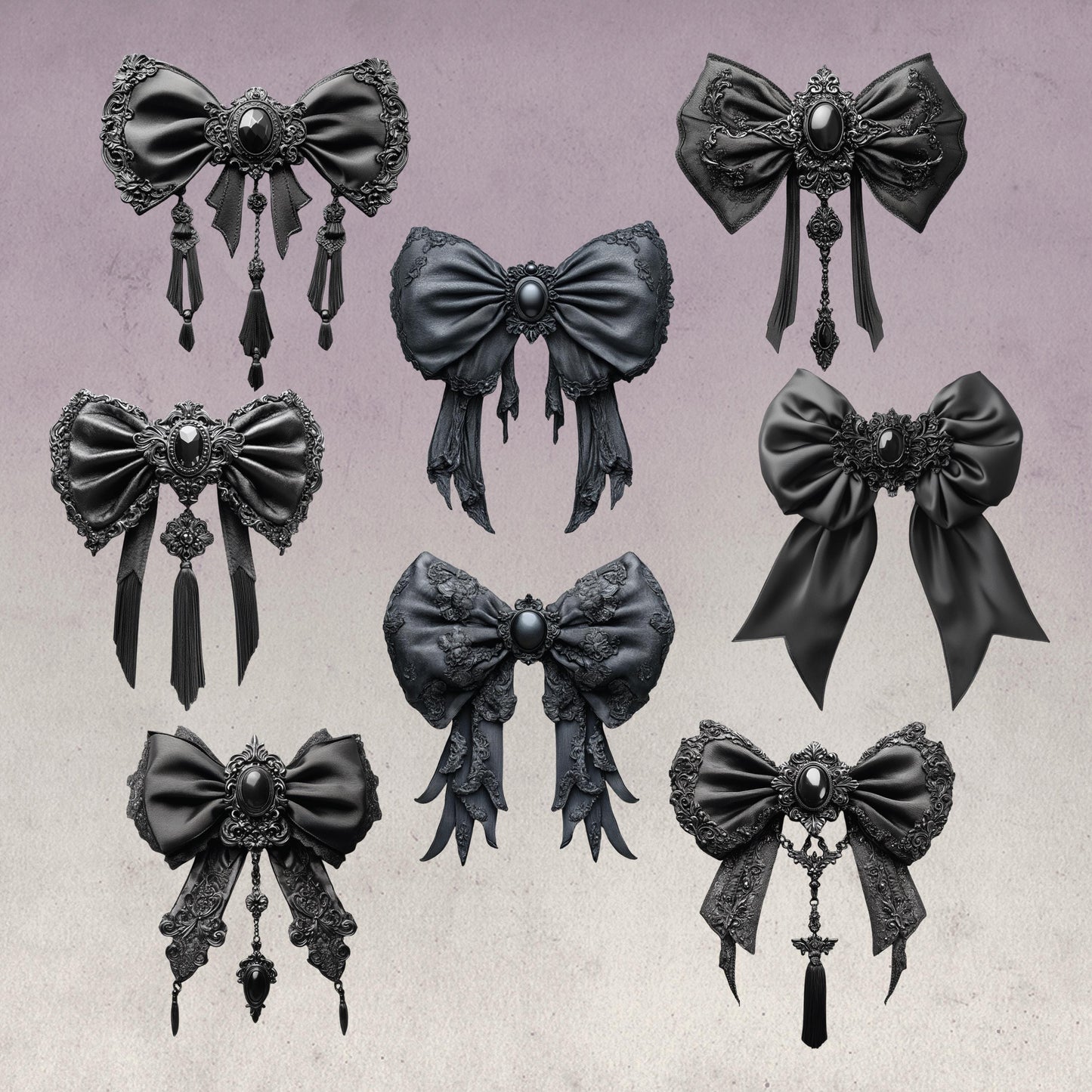 Black Coquette Bow PNG & SVG Clipart Bundle, 15 Unique Gothic, Faux Leather Bow Images, Free for Commercial Use, Instant Download