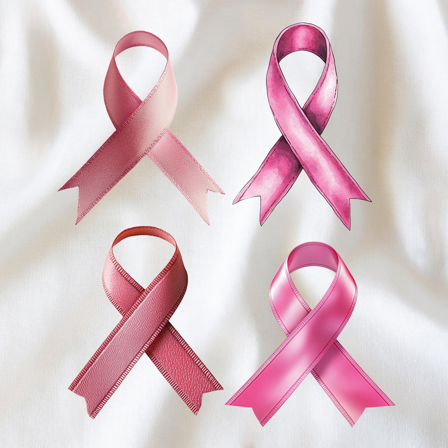 Breast Cancer Ribbon Vector Clipart Bundle, Pink Ribbon SVG & PNG, Free for Commercial Use, Digital Download