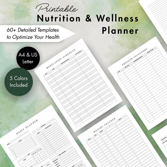 Printable Nutrition Planner, Meal Prep Planner, Weight Loss and Fitness Tracker, Recipe Journal, Digital Download