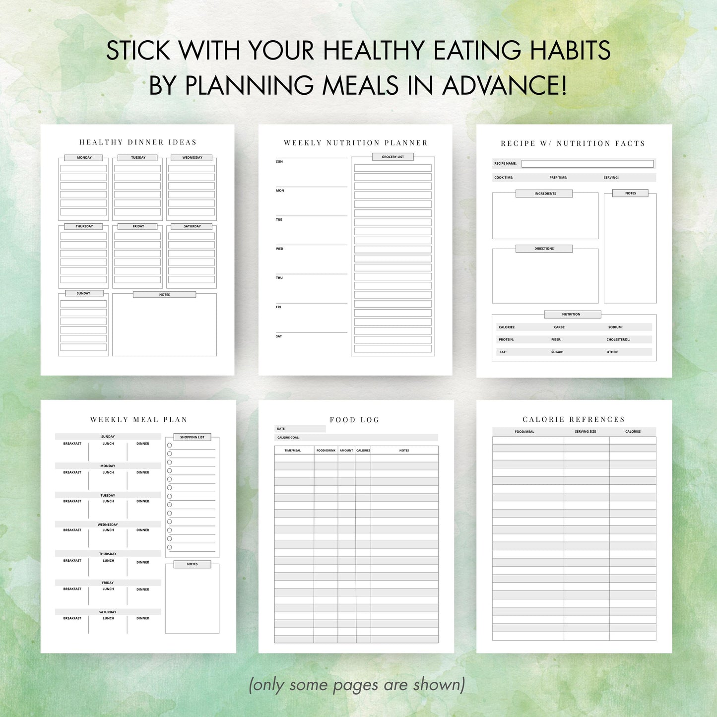 Printable Nutrition Planner, Meal Prep Planner, Weight Loss and Fitness Tracker, Recipe Journal, Digital Download