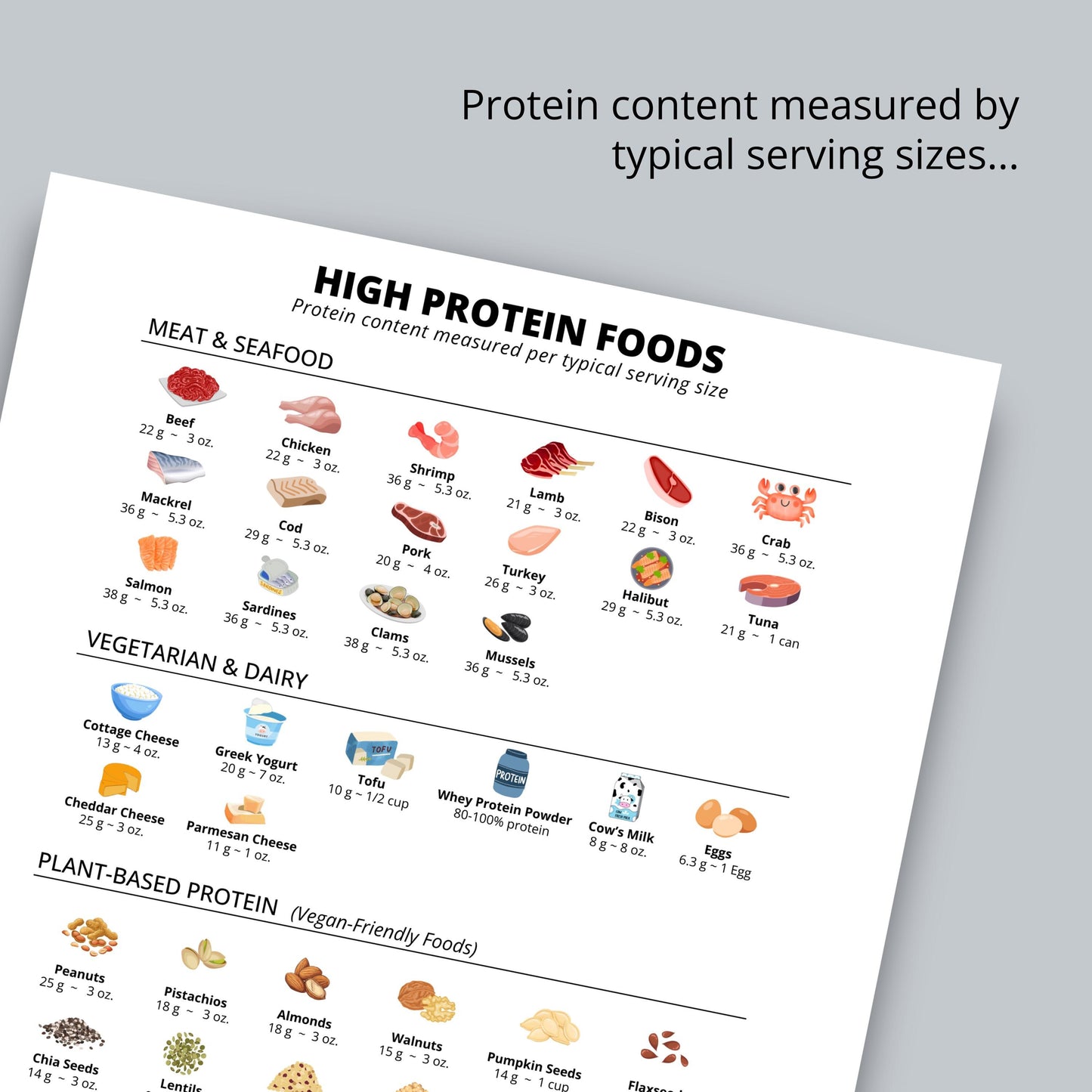High Protein Foods List for Low Carb or Keto Diet, Carnivore Diet Plan, Printable Protein Chart, Digital Download
