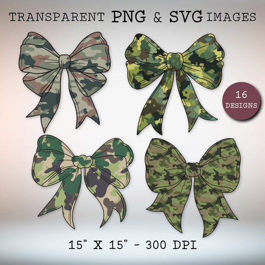 Coquette Camo Bow PNG & SVG - Military Wife Design - Duck Hunting Sublimination - Camouflage Bow Bundle - Digital Download