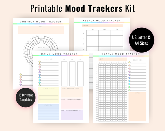 Complete Printable Mood Tracker Kit with Free Feelings Wheel