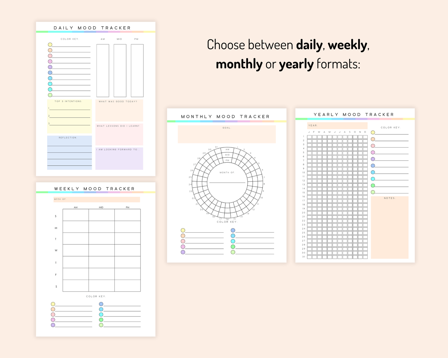 Complete Printable Mood Tracker Kit with Free Feelings Wheel