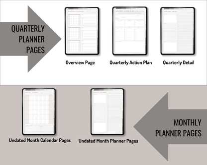 Undated Quarterly Digital Infinity Planner, Hyperlinked Project Management Planner, Basic Digital Planner PDF for Android or iPad