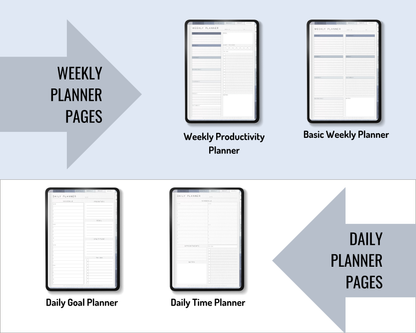 Undated Quarterly Digital Infinity Planner, Hyperlinked Project Management Planner, Basic Digital Planner PDF for Android or iPad