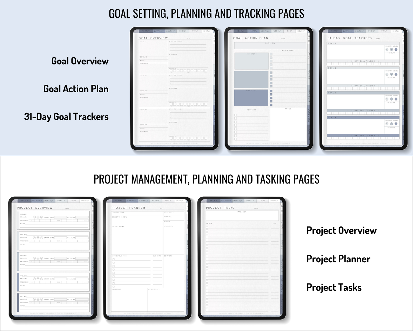 Undated Quarterly Digital Infinity Planner, Hyperlinked Project Management Planner, Basic Digital Planner PDF for Android or iPad