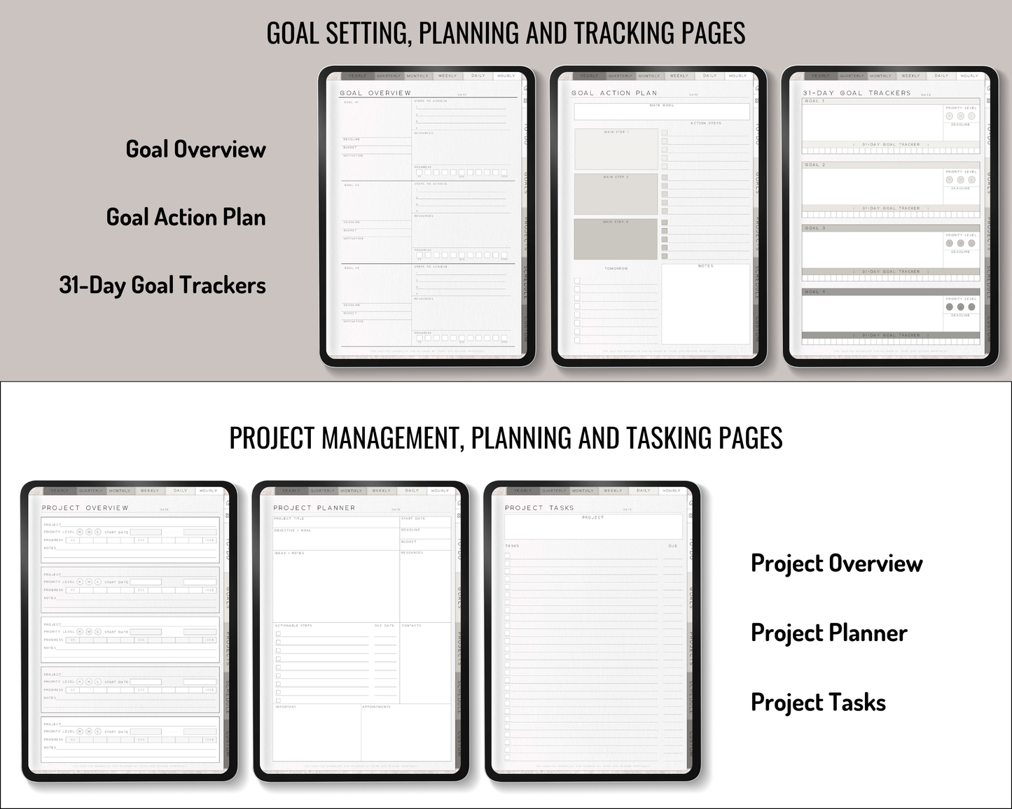 Undated Quarterly Digital Infinity Planner, Hyperlinked Project Management Planner, Basic Digital Planner PDF for Android or iPad