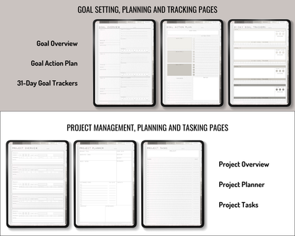 Undated Quarterly Digital Infinity Planner, Hyperlinked Project Management Planner, Basic Digital Planner PDF for Android or iPad