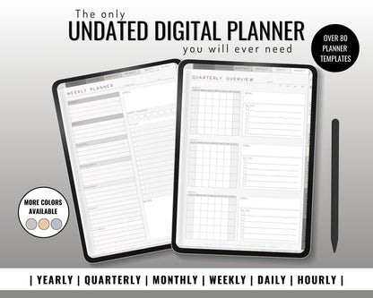 Undated Quarterly Digital Infinity Planner, Hyperlinked Project Management Planner, Basic Digital Planner PDF for Android or iPad