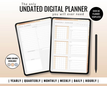 Basic Digital Planner, Hyperlinked Project Management Planner, Undated Digital Hourly Planner, Half Hour Planner for Any Device