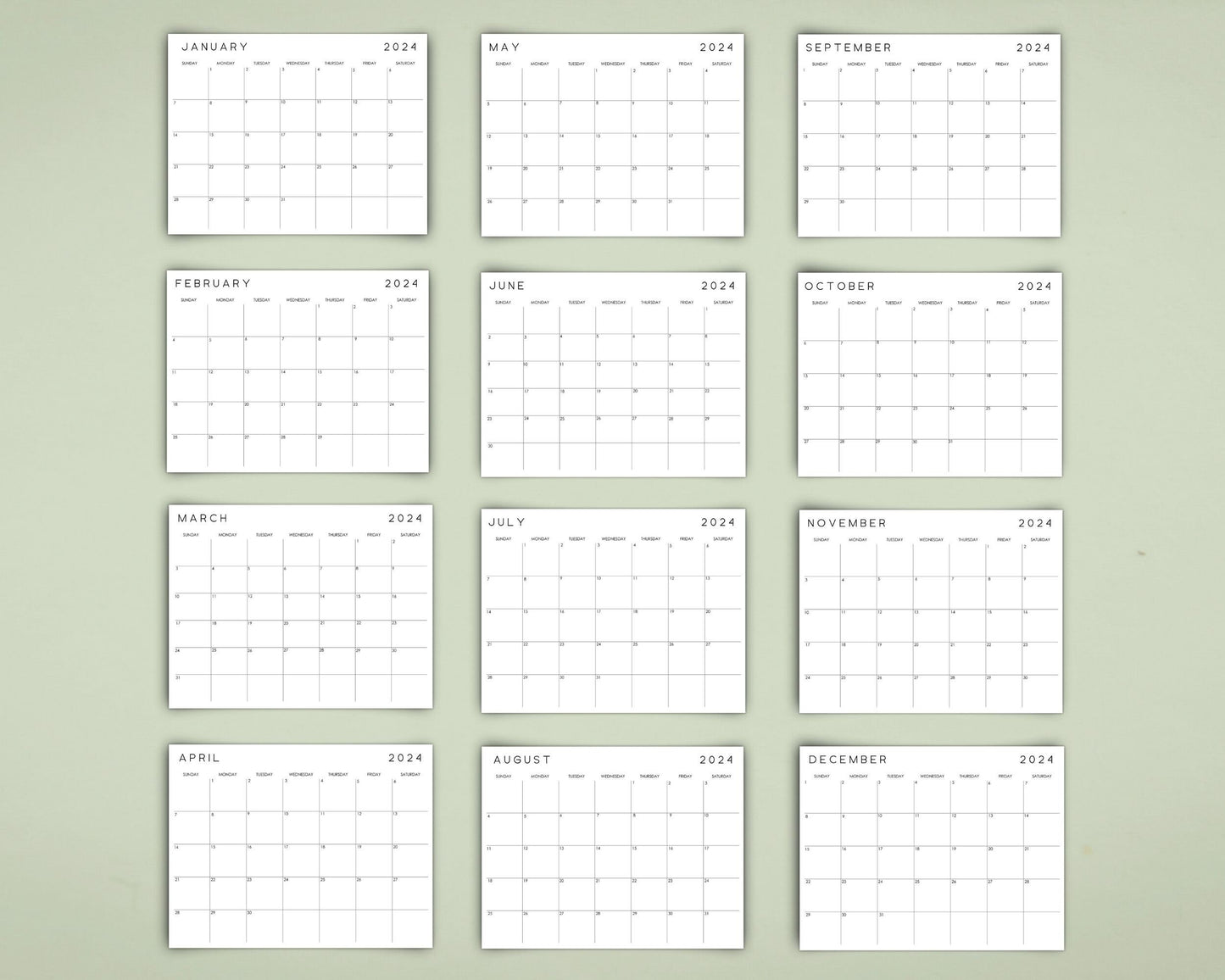 2024 Monthly Desk Calendar, Fillable & Printable Calendar Template, Minimalist Monthly Planner Insert, Digital Download