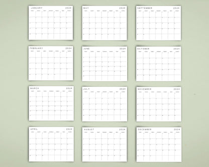 2024 Monthly Desk Calendar, Fillable & Printable Calendar Template, Minimalist Monthly Planner Insert, Digital Download