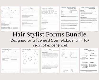 Editable Hair Stylist Client Forms, Hair Color Consultation Form, Salon Policies, Menu Price List Template, Fully Customizable in Canva