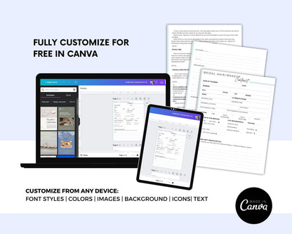 Bridal Hair and Makeup Contract Template, Printable and Fully Editable in Canva, Wedding Hair/Makeup Contract