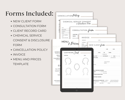 Editable Hair Stylist Client Forms, Hair Color Consultation Form, Salon Policies, Menu Price List Template, Fully Customizable in Canva