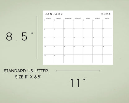 2024 Monthly Desk Calendar, Fillable & Printable Calendar Template, Minimalist Monthly Planner Insert, Digital Download