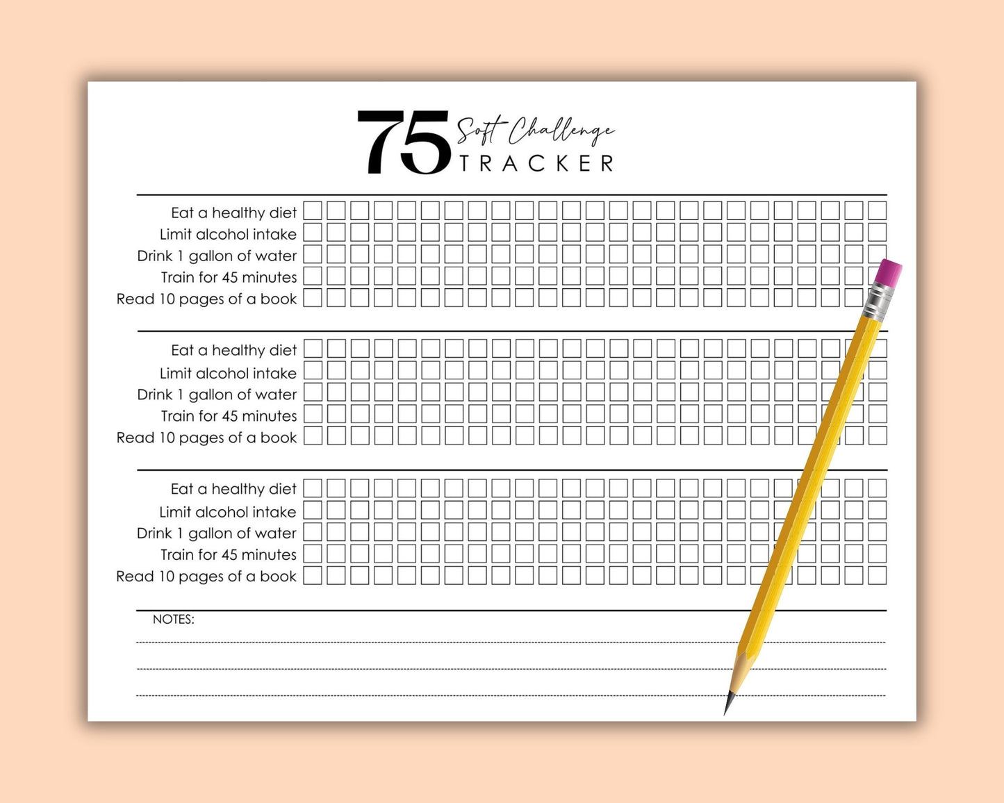 75 Soft Challenge Tracker, Printable Fitness Tracker, Workout Challenge, 75 Day Challenge