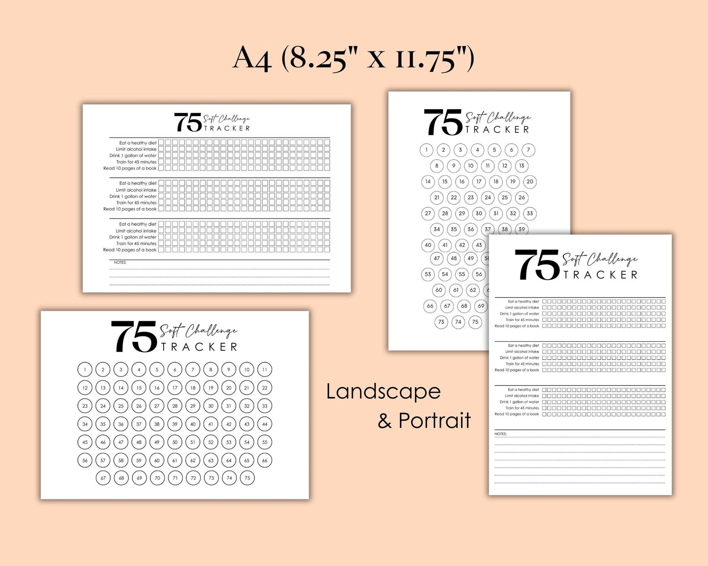 75 Soft Challenge Tracker, Printable Fitness Tracker, Workout Challenge, 75 Day Challenge