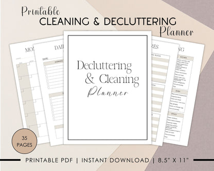 Printable Cleaning and Decluttering Planner, Declutter Challenge, Family Chores, Home Organization, Spring Cleaning Checklist Planner