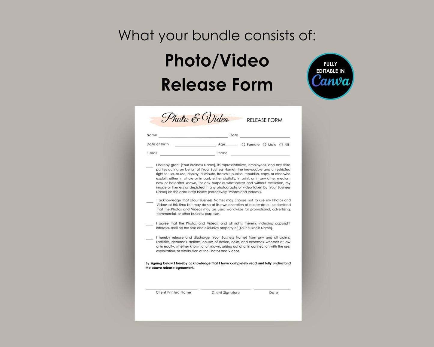 Esthetician Client Consent Form Bundle, Editable in Canva, Printable Facial Treatment Consultation Form, Photo Release Form