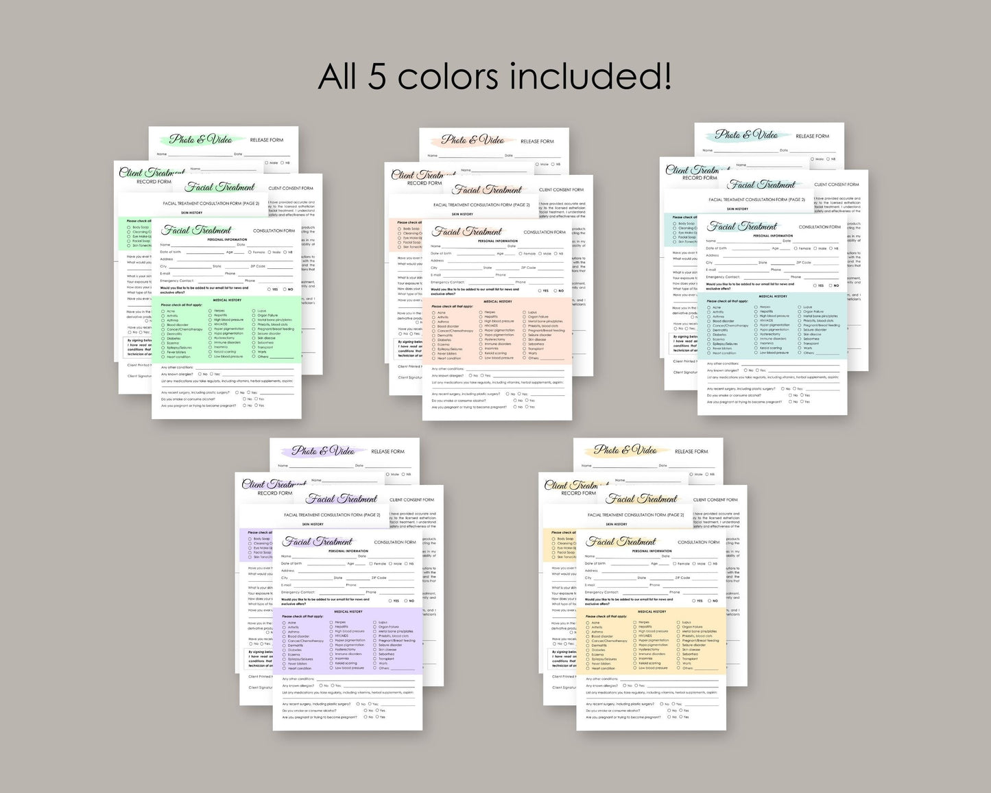 Esthetician Client Consent Form Bundle, Editable in Canva, Printable Facial Treatment Consultation Form, Photo Release Form