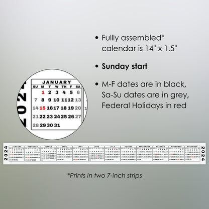 Printable 2024 Mini Desk Calendar, Miniature 2024 Keyboard Calendar Strip for Quick Date Reference, Sunday Start