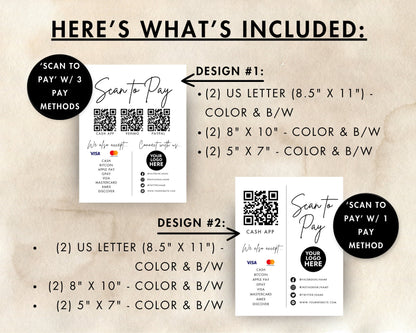 QR Code Small Business Signs, Printable and Editable Scan to Pay Templates, Small Business Vendor Display Sign Bundle, Canva Template