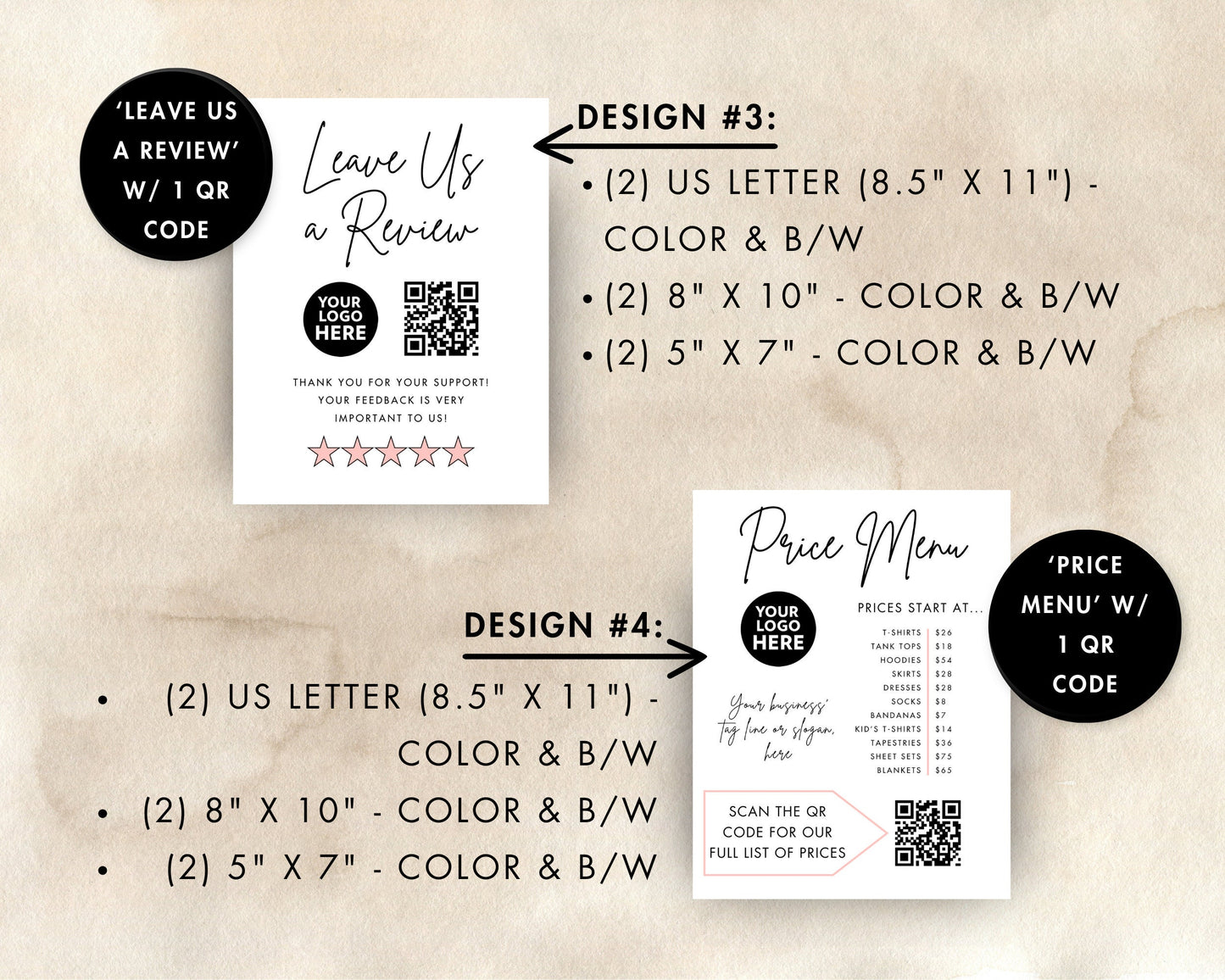 QR Code Small Business Signs, Printable and Editable Scan to Pay Templates, Small Business Vendor Display Sign Bundle, Canva Template