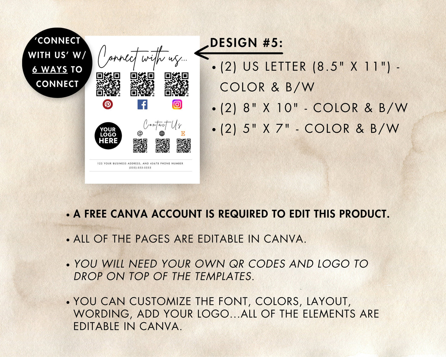 QR Code Small Business Signs, Printable and Editable Scan to Pay Templates, Small Business Vendor Display Sign Bundle, Canva Template