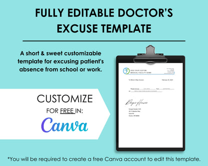 Doctor's Excuse Note to Return to School, Printable and Editable Template, Medical Excuse for Work