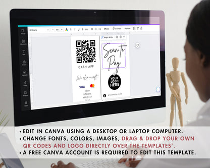 QR Code Small Business Signs, Printable and Editable Scan to Pay Templates, Small Business Vendor Display Sign Bundle, Canva Template