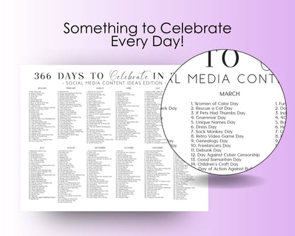 National Days Calendar Printable, 366 Days to Celebrate, Social Media Content Planner, Printable Content Calendar, Event Planner