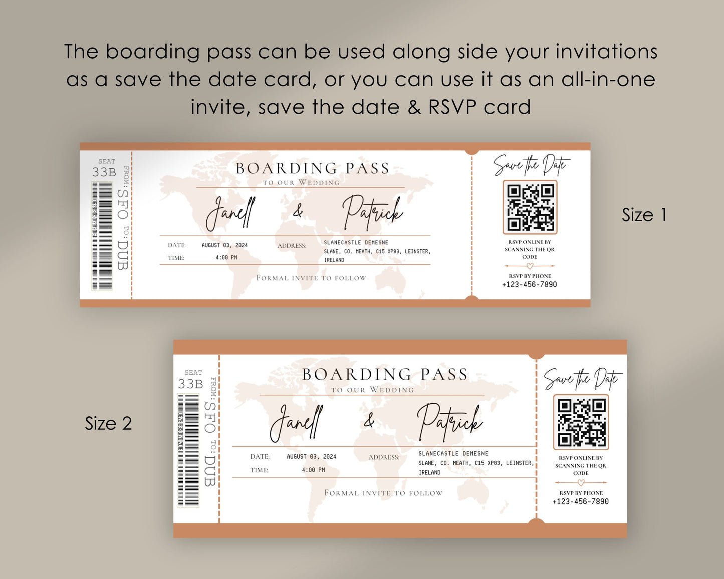 Passport Wedding Invitation Template, Fully Editable, Save the Date Boarding Pass with RSVP QR Code for Destination Wedding